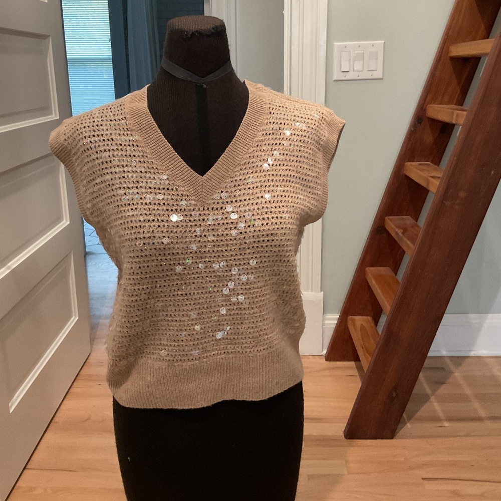 Madewell Sequin Sweater VestHeather Tawny Size XXS - Picture 3 of 8